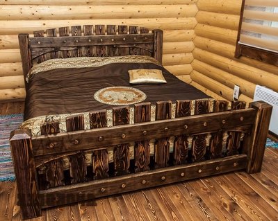 ➤Ціна 13 800 грн UAH Купити Ліжко дерев'яне двоспальне 160х200 Лешим під старовину➤Горіх ➤Ліжко під старовину➤МЕКО➤0137МЕКО фото