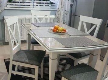 ➤Цена 25 257 грн UAH Купить Стол обеденный 160х90 + стулья  крестообразной спинкой 4 шт белый ➤Белый ➤Кухонный стол и стулья комплект➤lebem➤358ММЕ фото