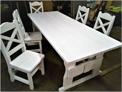 ➤Ціна 24 181 грн UAH Купити Білий комплект дерев'яний під старовину Публій стіл + стільці 6 шт➤Білий ➤Стіл та стільці для саду➤Еко➤001КС фото