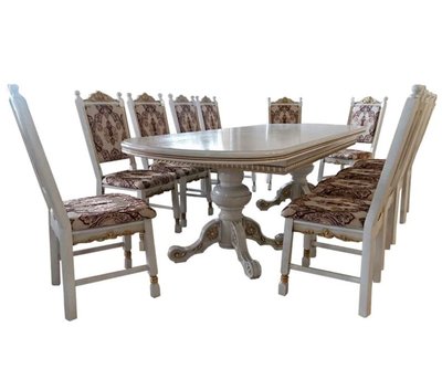 ➤Цена 123 975 грн UAH Купить Овальный стол из массива дерева 180x100 (+50x2) со стульями 10 шт лак белый + патина ➤Белый ➤Классические➤Nalp➤045PLN фото