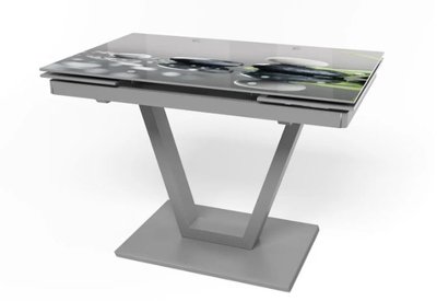 ➤Ціна 15 380 грн UAH Купити Обідній стіл 110х70(+30х2) на металевому каркасі стільниця скло ударостійке сірий 07➤Сірий ➤Столи на V-подібній опорі➤Maj➤0001JAM фото