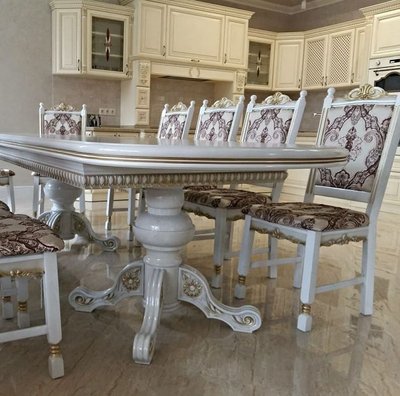 ➤Ціна 123 975 грн UAH Купити Дерев'яний стіл овальний 180x100 (+50x2) зі стільцями 10 шт. лак білий + патина➤Білий ➤Класичні➤Nalp➤046PLN фото