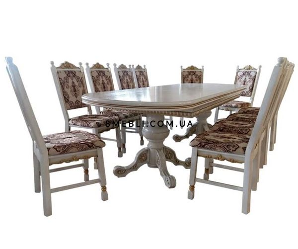 ➤Ціна 123 975 грн UAH Купити Дерев'яний стіл овальний 180x100 (+50x2) зі стільцями 10 шт. лак білий + патина➤Білий ➤Класичні➤Nalp➤046PLN фото