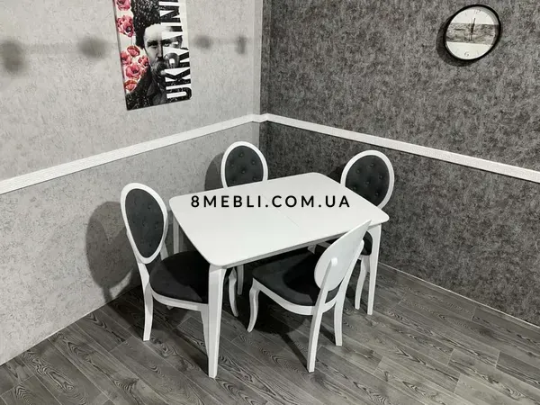 ➤Ціна 25 727 грн UAH Купити Комплект стіл 160х90(+40) + стільці із круглою спинкою 4 шт білий➤Білий ➤Обідній стіл та стільці➤➤2276SEN фото