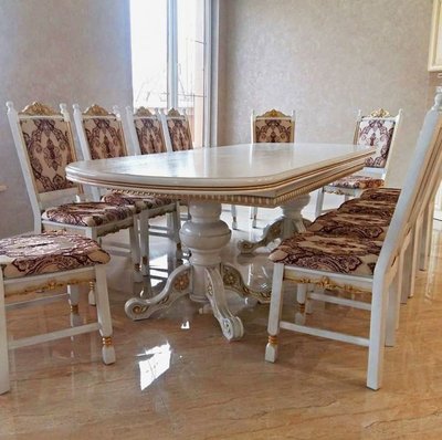 ➤Ціна 123 975 грн UAH Купити Обідній стіл овальний 180x100 (+50x2) зі стільцями 10 шт. лак білий + патина➤Білий ➤Класичні➤Nalp➤047PLN фото