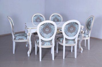 ➤Цена 7 995 грн UAH Купить Стул с круглой спинкой Яиценев 102х51х49 белый ткань голубой var 3 ➤Ваниль ➤Стулья деревянные➤Ренарф➤0006FRA фото