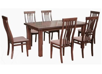 ➤Ціна 28 650 грн UAH Купити Дерев'яний стіл розкладний 120x80 (+40) + стільці з твердою спинкою 6 шт горіх темний➤Темний горіх ➤Класичні➤Nalp➤146PLN фото