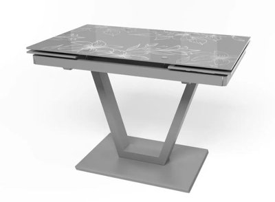 ➤Ціна 16 130 грн UAH Купити Обідній стіл 110х70(+30х2) на металевому каркасі стільниця скло ударостійке сірий 09➤Сірий ➤Столи на V-подібній опорі➤Maj➤0001JAM фото