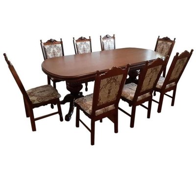 ➤Цена 100 875 грн UAH Купить Комплект стол обеденный овальный 180x100 (+40x2) + стулья классические 8 шт лак орех темный ➤ ➤Классические➤Nalp➤049PLN фото