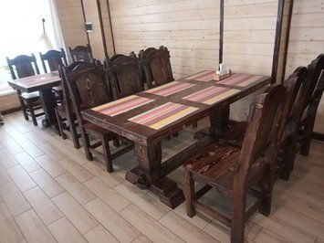 ➤Ціна 27 885 грн UAH Купити Комплект стіл Ланідрак нерозкладний зі стільцями 6 шт Леафар дерев'яний під старовину➤Горіх ➤Комплекти обідні дерев'яні під старовину➤МЕКО➤0116МЕКО фото