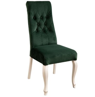 ➤Ціна 6 540 грн UAH Купити М'який стілець у вітальню на фігурних ніжках 45x44x104 лак білий зелена тканина➤Білий ➤Класичні➤Nalp➤768PLN фото