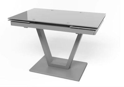 ➤Ціна 16 130 грн UAH Купити Обідній стіл 110х70(+30х2) на металевому каркасі стільниця скло ударостійке сірий 10➤Сірий ➤Столи на V-подібній опорі➤Maj➤0001JAM фото