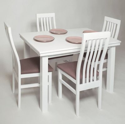 ➤Ціна 24 180 грн UAH Купити Комплект стіл обідній 120x80 (+40) + стільці з твердою спинкою 6 шт білий➤Білий ➤Класичні➤Nalp➤147PLN фото