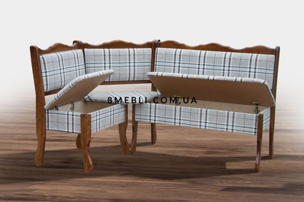 ➤Ціна 8 596 грн UAH Купити Кутовий диван на кухню 110х155х91 дерев'яний лак горіх тканина сіра клітина➤Горіх ➤Кутник для кухні➤Kit➤001KUH фото