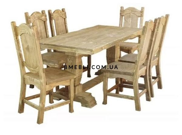 ➤Ціна 20 282 грн UAH Купити Гарнітур столовий під старовину стіл та 6 стільців Онуфрій➤Смерека ➤Стіл та стільці для саду➤Еко➤005КС фото