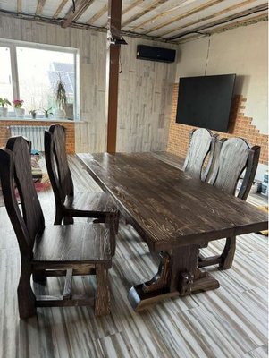 ➤Ціна 11 250 грн UAH Купити Обідній стіл дерев'яний нерозкладний під старовину 90х200 (4)➤горіх темний ➤Стіл у альтанку➤Еко➤318 фото