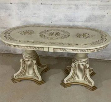 ➤Цена 25 680 грн UAH Купить Стол овальный 200х100(+40х2) на фигурных опорах слоновая кость с патиной ➤White ➤Стол обеденный ➤Еко➤410ST фото