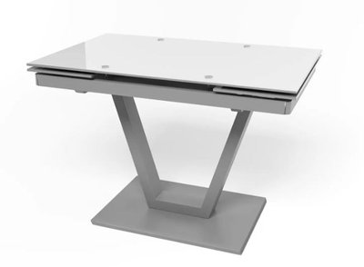➤Ціна 16 130 грн UAH Купити Обідній стіл 110х70(+30х2) на металевому каркасі стільниця скло ударостійке сірий 11➤Сірий ➤Столи на V-подібній опорі➤Maj➤0001JAM фото
