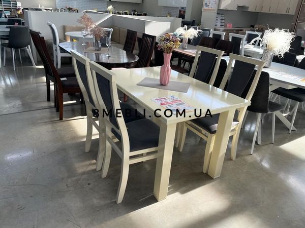 ➤Цена 22 527 грн UAH Купить Комплект кухонной мебели стол деревянный раскладной 80х120+40 со стульями мягкими 4 шт  слоновая кость ➤Слонова кістка ➤Кухонный стол и стулья комплект➤Kit➤007KRP фото