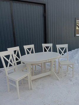➤Цена 24 522 грн UAH Купить Комплект стол деревянный Нерб 160х90(+40) + стулья 6 шт белый ➤Белый ➤Обеденный стол и стулья➤Rotanes➤2227SEN фото