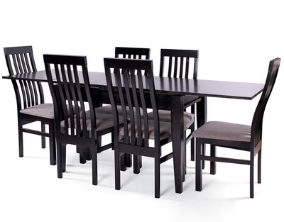 ➤Ціна 28 800 грн UAH Купити Набір меблів для кухні стіл розкладний 120х80(+40) + стільці з твердою спинкою 6 шт венге➤Венге ➤Класичні➤Nalp➤149PLN фото
