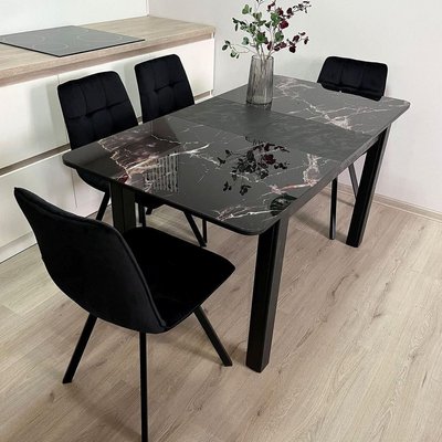 ➤Ціна 20 200 грн UAH Купити Комплект кухонний стіл Notsob 120х80(+35) Стандарт чорний + стілець м'який 4 шт➤графіт + сірий ➤Комплект стіл та стільці➤Maj➤0199JAM фото