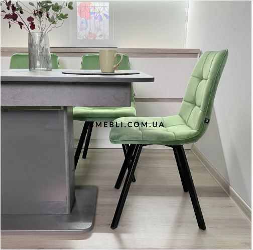 ➤Ціна 21 600 грн UAH Купити Комплект кухонный стол 70х110(+35) Бетон темный + мягкие стулья 4 шт зеленые на черных ножках➤Зелений ➤Кухонний стіл та стільці комплект➤Maj➤0561JAM фото