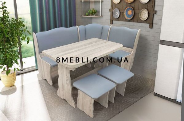 ➤Ціна 9 369 грн UAH Купити Кухонний куточок 140х110х83 зі столом розкладним 900х570 та табуретами 2 шт трюфель шкірзам сірий➤Трюфель ➤Кутник для кухні➤Kit➤003KUH фото