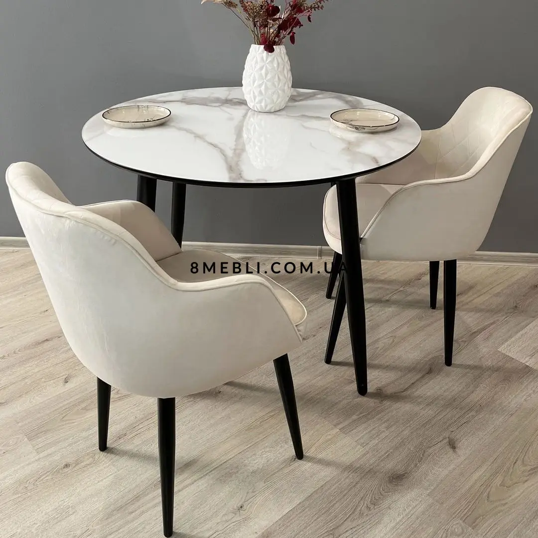 Комплект круглий стіл кухонний Revilo + стілець Oced 4 шт білий