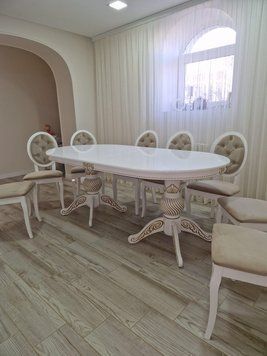 ➤Ціна 22 407 грн UAH Купити Стіл обідній із масиву бука білий патина золото Луїс 200х100+40+40➤Білий ➤Стіл обідній➤Еко➤188СТ фото