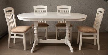 ➤Цена 25 055 грн UAH Купить Овальный стол для кухни 120х80(+40) + стулья с твердой спинкой 4 шт белый ➤Белый ➤Обеденный стол и стулья➤lebem➤391ММЕ фото