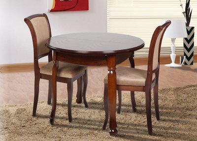 ➤Ціна 15 778 грн UAH Купити Дерев'яний стіл круглий зі стільцями м'якими 2 шт для вітальні лак горіх➤Горіх ➤Комплект стіл та стільці➤Kit➤020GAY фото