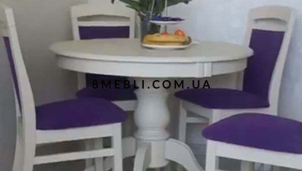 ➤Ціна 22 290 грн UAH Купити Круглий стіл для кухні на одній опорі D80 зі стільцями 4 шт білий➤Білий ➤Обідній стіл та стільці➤lebem➤380ММЕ фото