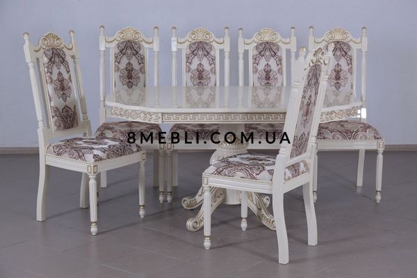 ➤Ціна 65 459 грн UAH Купити Білий комплект обідній Годард 100х100+40 Стільці 6 шт➤Білий ➤Обідній стіл та стільці➤Еко➤000080КОМ фото