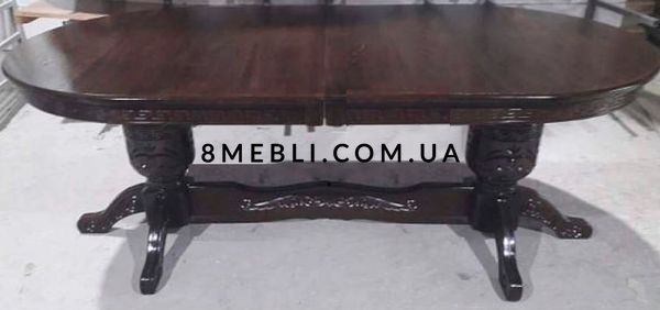 ➤Ціна 29 235 грн UAH Купити Стіл дерев'яний розкладний для вітальні з різьбленими візерунками Клеонік Горіх темний 160х90+40➤Горіх ➤Стіл обідній➤Еко➤125,1СТ фото