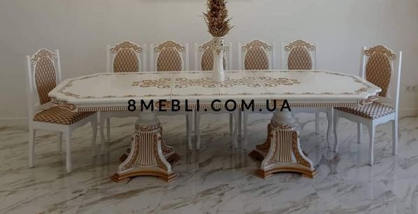 ➤Цена 57 768 грн UAH Купить Комплект Калин слоновая кость + золото стол 200х100+40+40 + 12 стульев ➤Слонова кістка ➤Комплект стол и стулья➤Еко➤100004ST фото