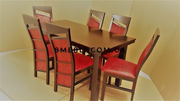 ➤Ціна 37 504 грн UAH Купити Стіл розкладний масив дерева 180х90(+40) зі стільцями 6 шт венге➤Венге ➤Недорогі обідні групи➤lebem➤342ММЕ фото
