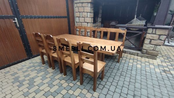 ➤Ціна 34 950 грн UAH Купити Комплект стіл 200х90 з лавкою та стільцями 4 шт дерев'яний під старовину 2➤горіх світлий ➤Комплекти обідні дерев'яні під старовину➤МЕКО➤0097МЕКО фото