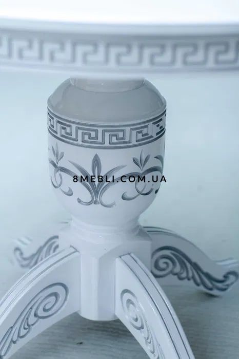 ➤Ціна 15 279 грн UAH Купити Стіл з різьбленим малюнком Луї D100+40 з патинуванням білий➤Білий ➤Стіл обідній➤Nalp➤105СТ1 фото