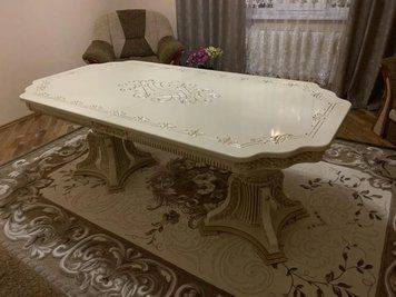 ➤Ціна 30 156 грн UAH Купити Стіл розкладний Калин 250х100(+50+50) на фігурних опорах ivory➤Слонова кістка ➤Стіл обідній➤Еко➤0084SEN фото
