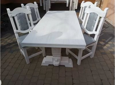 ➤Цена 17 550 грн UAH Купить Комплект под старину деревянный Паисий стол+стулья 4 шт ➤Белый ➤Стол и стулья для сада➤➤012КС фото