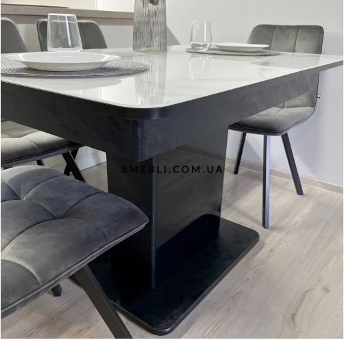 ➤Ціна 21 600 грн UAH Купити Обідній стіл 70х110(+35) Бетон чорний стільниця світла в комплекті зі стільцями 4 шт графіт на чорних ніжках➤графіт + сірий ➤Кухонний стіл та стільці комплект➤Maj➤0564JAM фото