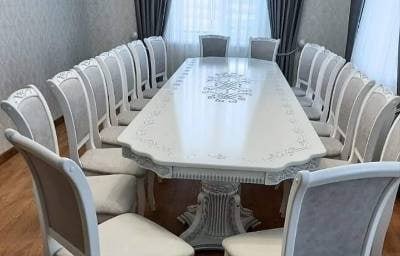 ➤Цена 56 939 грн UAH Купить Комплект стол обеденный на резных опорах 250х100(+50х2) + стулья 12 шт белый ➤Белый ➤Обеденный стол и стулья➤➤0240СТ фото