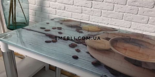 ➤Ціна  UAH Купити Скляний стіл 60х90 на хромованих опорах стільниця білий стандарт + УФ друк➤Білий ➤Столи скляні➤Maj➤0128JAM фото