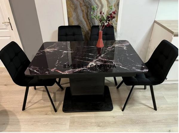 ➤Ціна 21 600 грн UAH Купити Обідній стіл 70х110(+35) Бетон чорний в комплекті зі стільцями 4 шт чорні➤Чорний ➤Кухонний стіл та стільці комплект➤Maj➤0564JAM фото