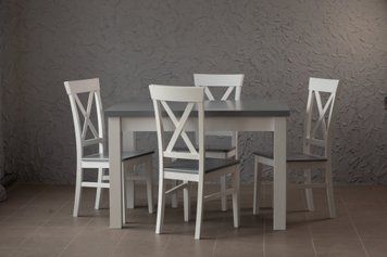 ➤Цена 28 669 грн UAH Купить Раскладной стол кухонный 120х80(+40) + стулья 6 шт спинка крестообразная белый ➤Белый ➤Кухонный стол и стулья комплект➤lebem➤351ММЕ фото