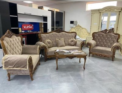 ➤Цена  UAH Купить Классический диван для гостиной с деревянными накладками с резными узорами нераскладной лак темный орех ➤ ➤Диваны прямые➤Nalp➤1004PLN фото