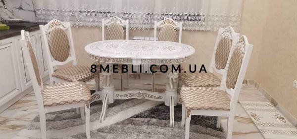 ➤Ціна 32 550 грн UAH Купити Комплект стіл Брітні 160х90(+40) + стільці 6 шт лак слонова кістка➤Слонова кістка ➤Обідній стіл та стільці➤Еко➤1484СТ фото