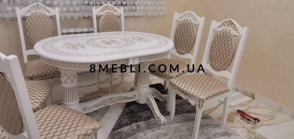 ➤Ціна 32 550 грн UAH Купити Комплект стіл Брітні 160х90(+40) + стільці 6 шт лак слонова кістка➤Слонова кістка ➤Обідній стіл та стільці➤Еко➤1484СТ фото