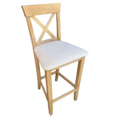 ➤Ціна 4 714 грн UAH Купити Барний стілець з хрестоподібною спинкою м'який 42x42x75 масив дерева лак бук натуральний➤Бук натуральний ➤Стільці барні➤Nalp➤913PLN фото